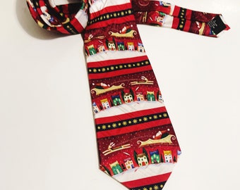 Vintage Silk Santa Sleigh Necktie: Ugly Christmas Holiday Party Attire