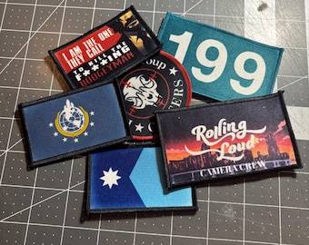 Custom full Color Printed Custom Patch! No Minimum order size. Put any picture or text on a patch. Iron on Sew on or Hook and loop backing
