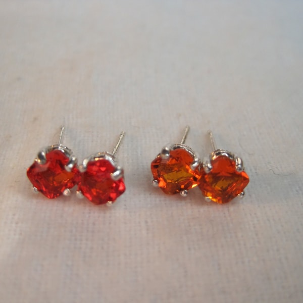 Mexican Fire Opal 5mm Natural Earrings Sq Cushion Exquisite Red/Gold Color Rare Untreated Earth Mined Gems Dangle or Studs Solid 925 USA