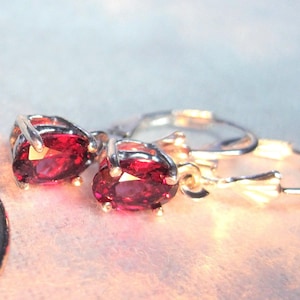 Rhodolite Garnet Earrings: 7x5mm Red Pink Gemstone, Sterling Silver