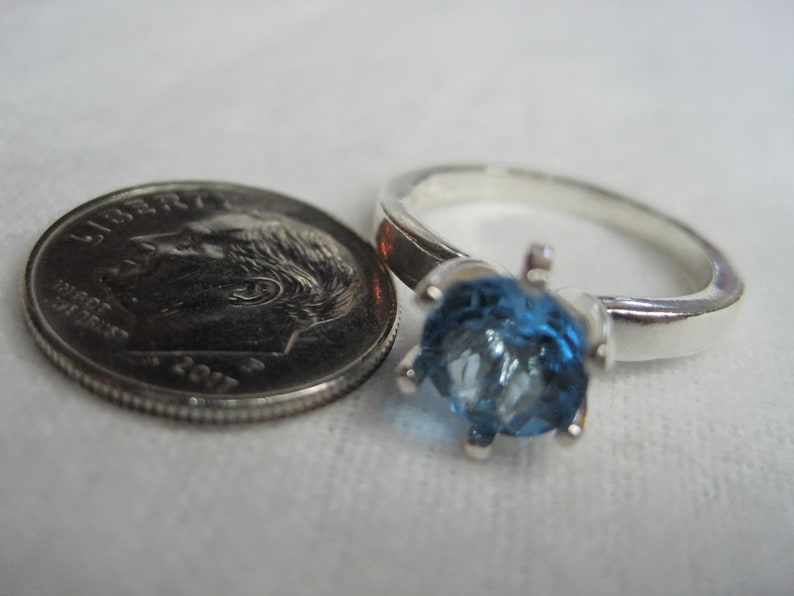Swiss Blue Topaz Natural 7mm AAA Color Gemstone Solitaire Ring Heated Brazil Earth Mined Solid Premium 925 SS USA Sz 678