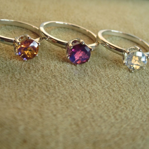 Neon Azure, Champagne, Neon Raspberry, Morning Glory or Pink Petunia 6mm Triplet Constructed Gems Solitaire Rings Sz 5 to 8