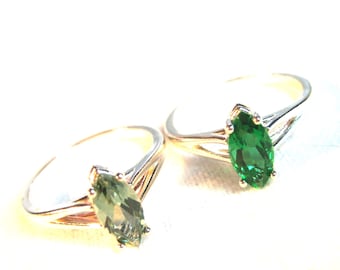 Prasiolite or Green Topaz 10x5mm Marquise Solitaire Ring Natural Brazil Earth Mined Gemstone Premium 925 USA Sterling Full Sizes 5-8
