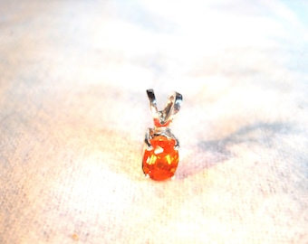 Fire Opal Pendant Necklace with Chain Rare 7x5 Orange Gold AAA Untreated Natural Inner Fire Genuine Gem VVS Earth Mined Solid Premium 925