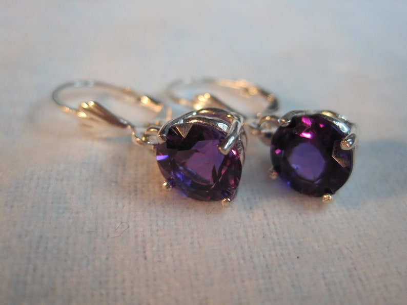 Genuine Amethyst African Natural Untreated Unheated AAA Color 8mm Gemstone Stud DangleLeverback Earring vvs Earth Mined Solid 925 SS USA