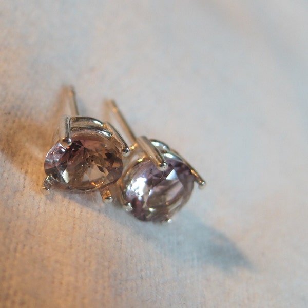 Ametrine Blended 7mm Unique Exquisite Studs or Dangles or Pendant w/Chain Violet to Yellow Untreated Brazil Earth Mined Gems Solid USA 925