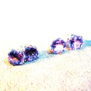 Amethyst 7mm Earrings Natural Brazil Violet Medium Purple  Earth Mined Untreated Genuine Gemstone Studs or Lever Solid Premium 925