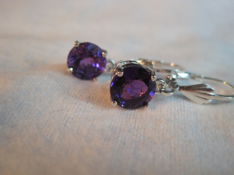 Genuine Amethyst African Natural Untreated Unheated AAA Color 8mm Gemstone Stud DangleLeverback Earring vvs Earth Mined Solid 925 SS USA