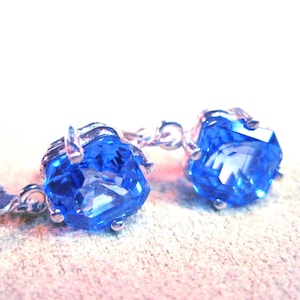 Blue Spinel Studs or Dangle Earrings: Ceylon 8mm Natural Gems, Sterling 925, USA Made