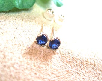 Blue Spinel Stud Earrings: 14k Gold Flower, Ceylon Gemstone
