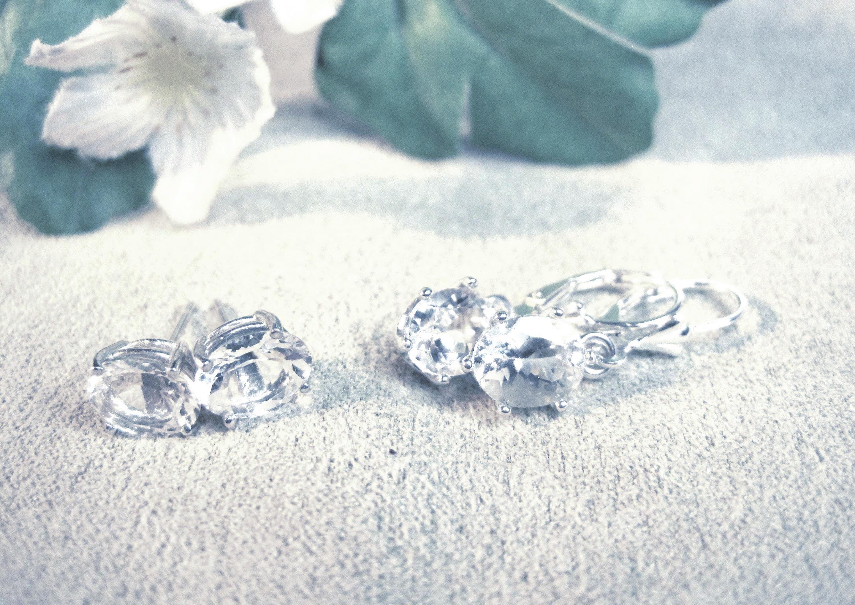 Goshenite Beryl Earrings 9x7mm Studs or Dangle Drop Levers Solitaire Ring or Pendant w/Chain Natural Brazil Earth Mined Gemstones Solid 925