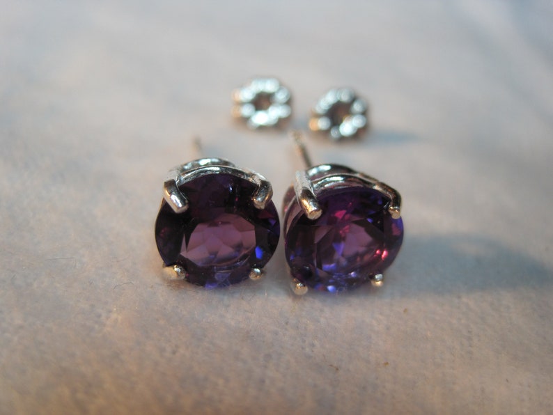 Genuine Amethyst African Natural Untreated Unheated AAA Color 8mm Gemstone Stud DangleLeverback Earring vvs Earth Mined Solid 925 SS USA