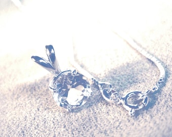 Topaz Pendant Necklace: 9mm Round Clear White Gem, 925 USA Sterling, with Italian Chain