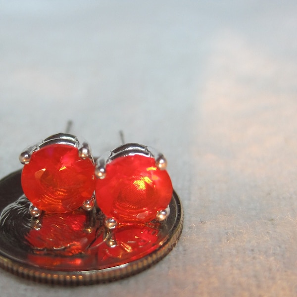 Fire Opal 6mm 925 or Solid 14k Earrings Rare Natural Orange/Red Mexico Earth Mined Untreated AAA Fire VVS-vs Clear Gemstone Stud or Dangle