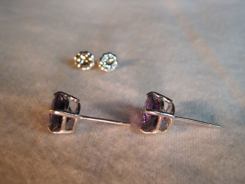 Genuine Amethyst African Natural Untreated Unheated AAA Color 8mm Gemstone Stud DangleLeverback Earring vvs Earth Mined Solid 925 SS USA