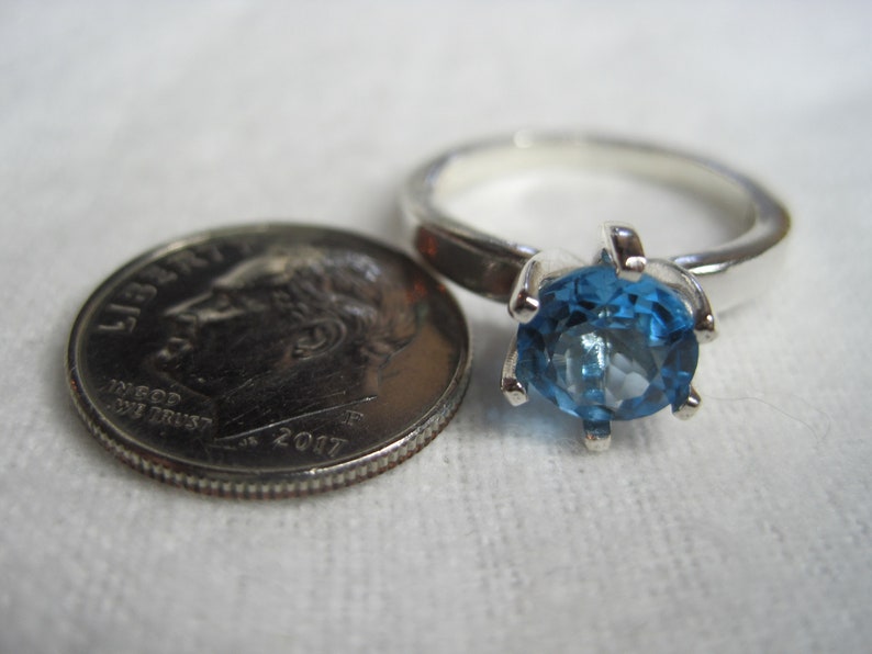 Swiss Blue Topaz Natural 7mm AAA Color Gemstone Solitaire Ring Heated Brazil Earth Mined Solid Premium 925 SS USA Sz 678