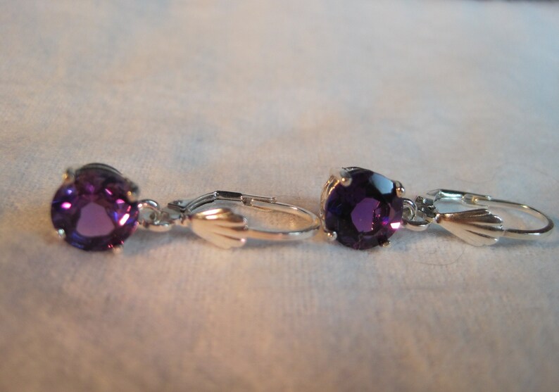 Genuine Amethyst African Natural Untreated Unheated AAA Color 8mm Gemstone Stud DangleLeverback Earring vvs Earth Mined Solid 925 SS USA