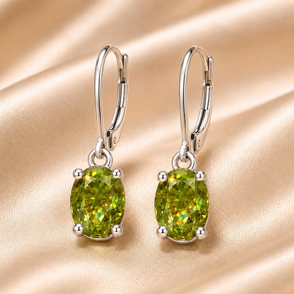 Sphene Titanite Studs or Dangle Earrings: Green Gold 7x5mm Natural Gems, 925 USA Sterling