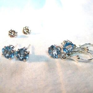 Swiss Blue Topaz 6mm Earrings Square Cushion Checkerboard Cut Natural Brazil Earth Mined Studs or Dangles AAA Color VVS Gems Solid 925ss