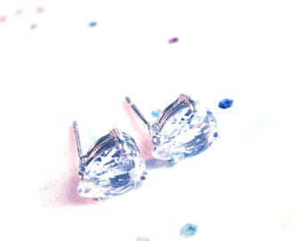 Topaz White Teardrop 7x5mm Stud Earrings: 925 Sterling Silver, Brazil Earth Mined