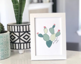 SALE Cactus Art Print, Prickly Pear Drawing, Hand Drawn Texas Nature Art, Fun Modern Cactus Wall Art