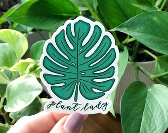 Pegatina de la Señora de las Plantas, Pegatina de Hoja de Monstera: Vinilo mate duradero, Regalo para amantes de las plantas