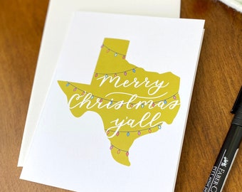 Set of 5 Texas Christmas Cards, Merry Christmas Y'all Card, Fun Modern Texas Christmas Cards