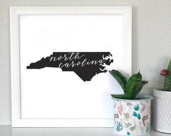 North Carolina Map Art, North Carolina Art Print, Shape of North Carolina Sign, North Carolina Wall Art, North Carolina Decor, NC Gifts