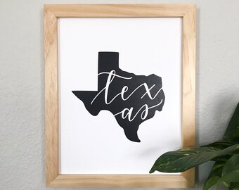 8x10 Texas Outline Art Print, Hand Drawn Shape of Texas Art Decor, Texas Gift