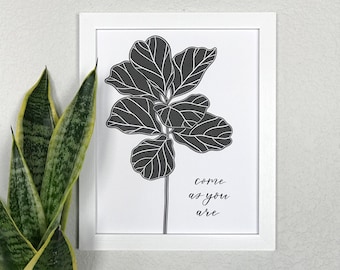 Lámina artística de higuera de hoja de violín: Ilustración botánica minimalista (8x10)