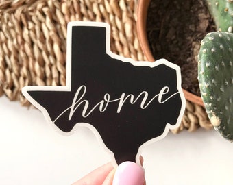 Adhesivo para el hogar de Texas negro: ilustrado a mano, mate, vinilo, resistente al agua