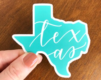 Pegatina de Texas verde azulado: vinilo mate, resistente al agua (8,9 x 8,9 cm)