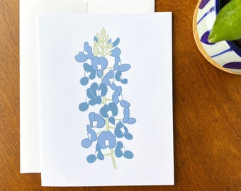 Tarjeta de felicitación con flores de Bluebonnet, papelería de flores silvestres ilustrada a mano, interior en blanco