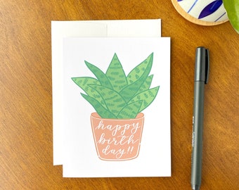 Tarjeta de feliz cumpleaños con plantas: tarjeta de felicitación inspirada en la naturaleza botánica