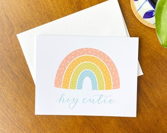 Colorful Rainbow Greeting Card, Hey Cutie Card, Just Because Card, Friendship Greeting Cards, Cards with Rainbows