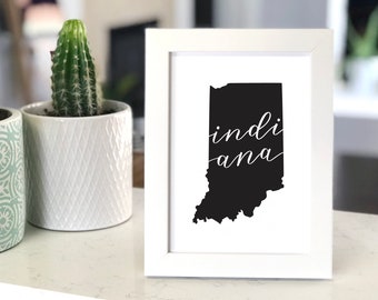 Indiana Wall Art, Indiana Gifts, Indiana Art Print, Indiana Decor, Shape of Indiana Art, Indiana Sign, IN Sign, Indiana Wall Decor