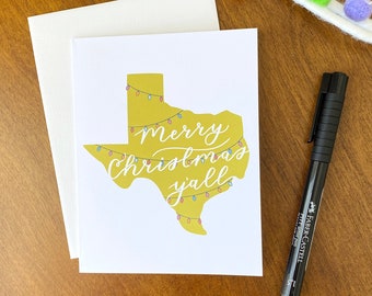 Texas Merry Christmas Y'all Card, Texas Christmas Cards, Fun Texas Cards, Texas Gifts, Texas Greeting Card
