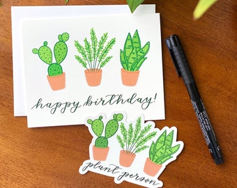 Plant Person Birthday Gift, Plant Lady Gift Card Set, Includes Card and Sticker