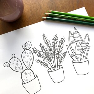 Fun Plant Coloring Page, Printable Coloring Sheets, Happy Coloring Book Sheets for Kids, Hand Drawn Plant Art, Adult Plant Coloring Pages image 2