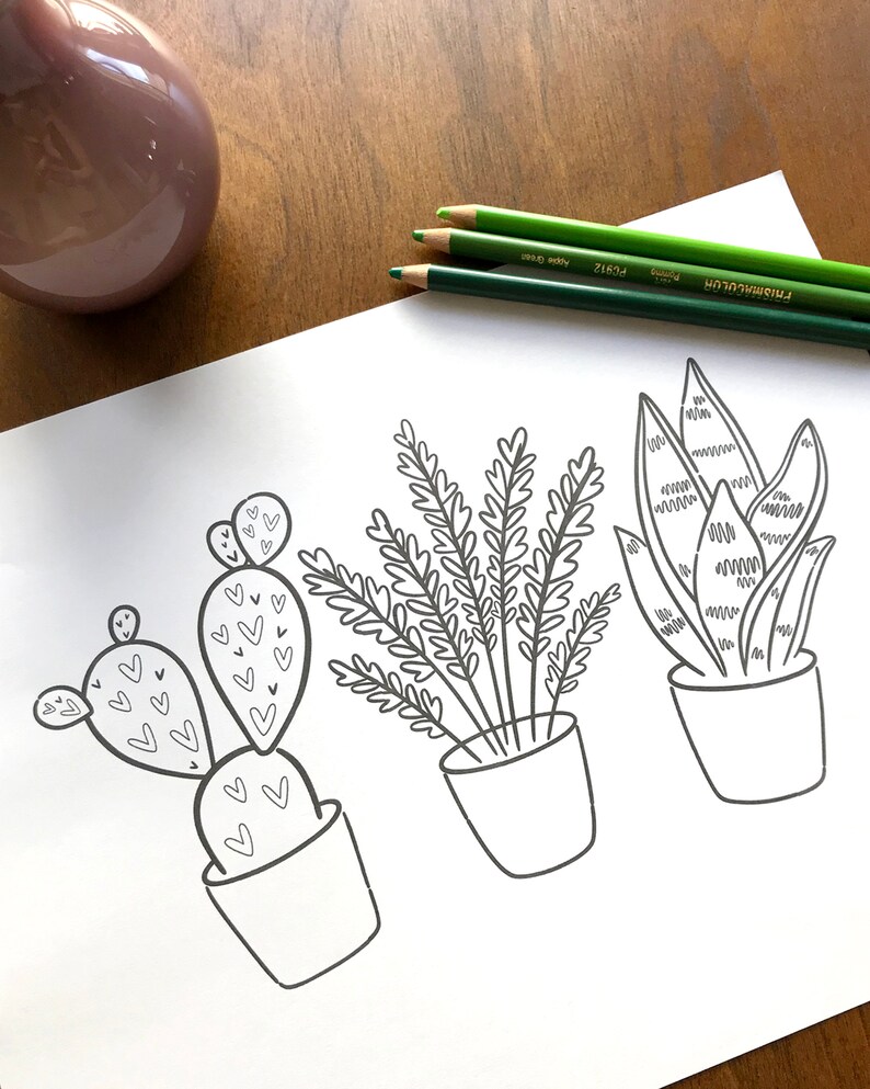 Fun Plant Coloring Page, Printable Coloring Sheets, Happy Coloring Book Sheets for Kids, Hand Drawn Plant Art, Adult Plant Coloring Pages image 2