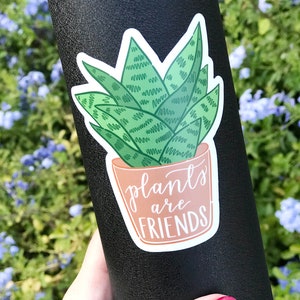 Set of Two Plant Stickers, Hand Drawn Plant Lady Sticker and Plants are Friends Sticker, Cute Crazy Plant Lady Gift, Water Bottle Stickers image 2