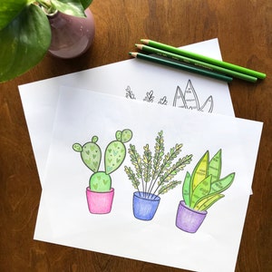Fun Plant Coloring Page, Printable Coloring Sheets, Happy Coloring Book Sheets for Kids, Hand Drawn Plant Art, Adult Plant Coloring Pages image 4