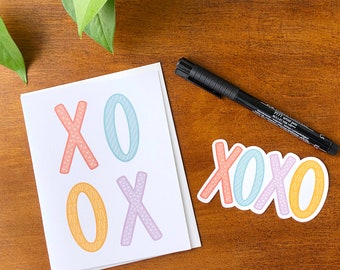 XOXO Gift Card Set, Fun Sticker Gift, Encouragement Gift, XOXO Card and XOXO Sticker