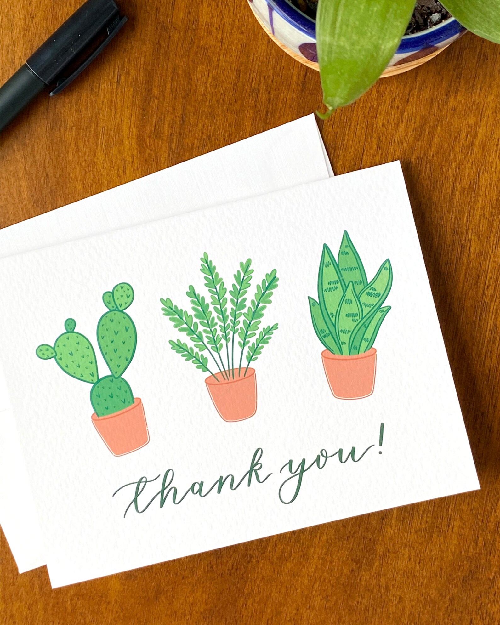 Plant Thank You Cards Cute Plant Greeting Cards Botanical Etsy