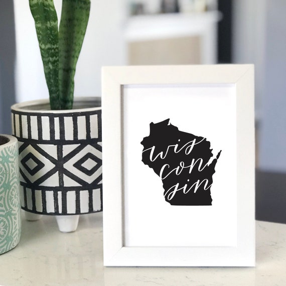 Wisconsin Map Art Print Hand Ilrated Ws Shape Housewarming Gift Modern Fun Wall Decor 5 Size Options