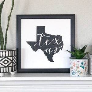 Texas Art Print, Hand Illustrated Shape of Texas Wall Art, Modern Texas Decor image 1