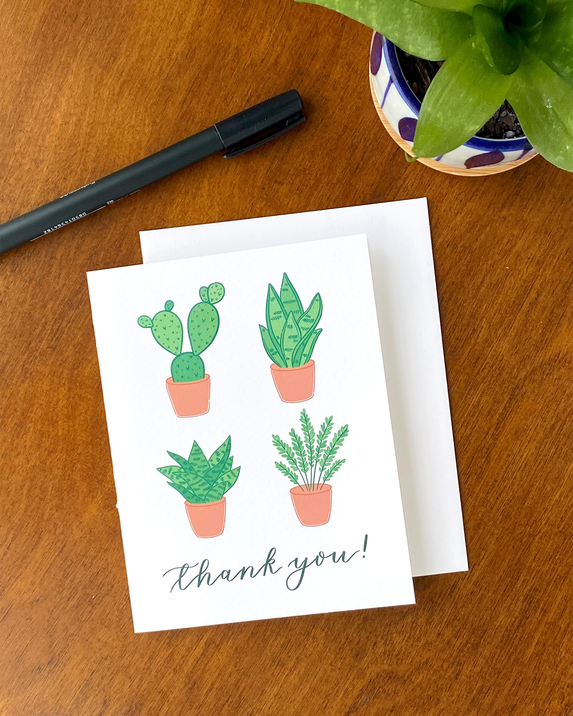 Fun Hand Drawn Plant Thank You Cards Botanical Thank You Card - Etsy