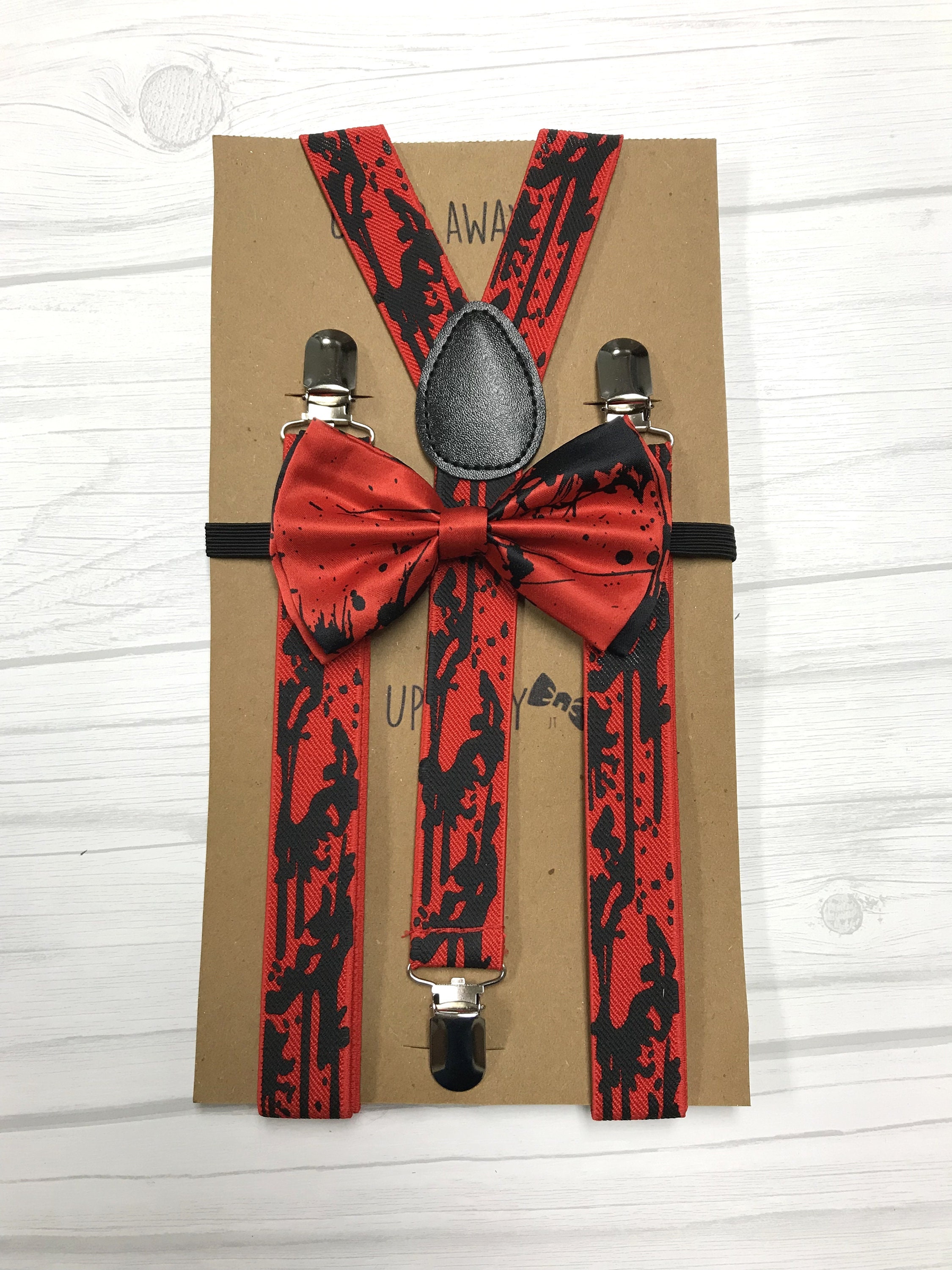 Adults Suspender Bowtie Matching Set / Halloween Red/black Blood Adults Suspender Bowtie Matching Set / Halloween Red/black Blood