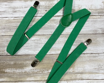 Grüne Erwachsene Teens Herren Hosenträger / verstellbare elastische Hosenträger / Trauzeugen Hosenträger / 1" Zoll Hosenträger