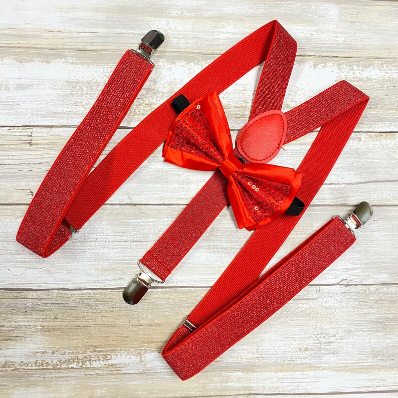 Red Glitter Suspender Sequin Bowtie Matching Set / Wedding Etsy France